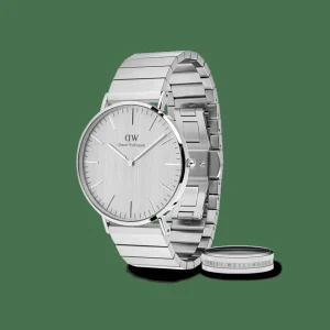 Daniel Wellington Herrklockor<Classic Piano Link Silver Unitone & Elan Ring Set